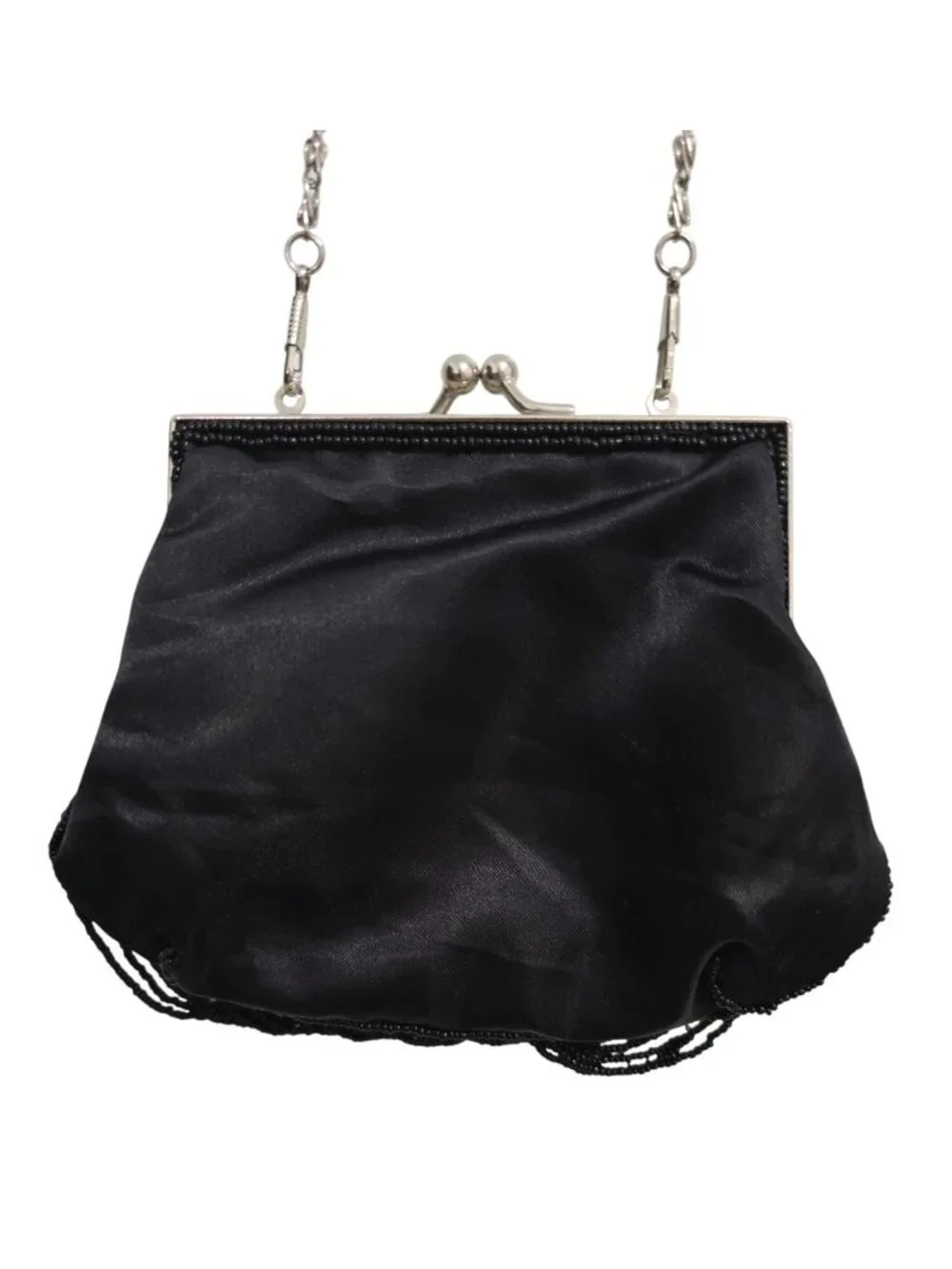 Vintage Bijoux Terner Kiss Lock Beaded Black Evening Clutch Purse Chain 5